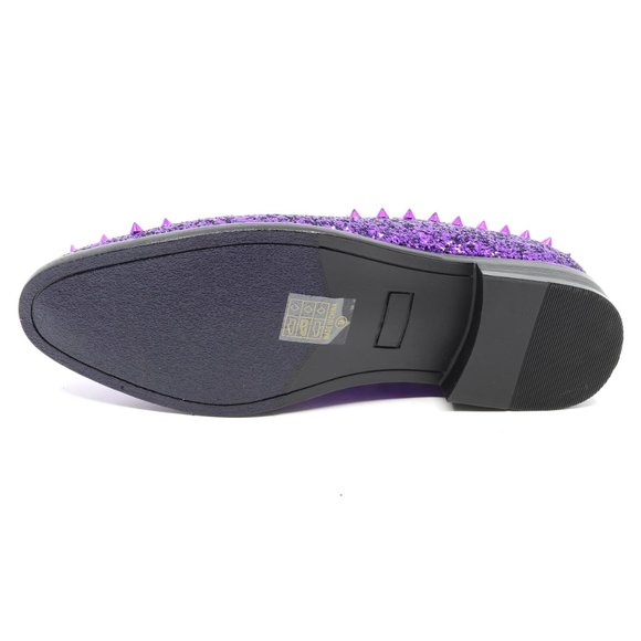 Purple Men\'s Spiked Designer Classic Smoking Dress Tuxedo Loafers Slip On Shoes main image 2